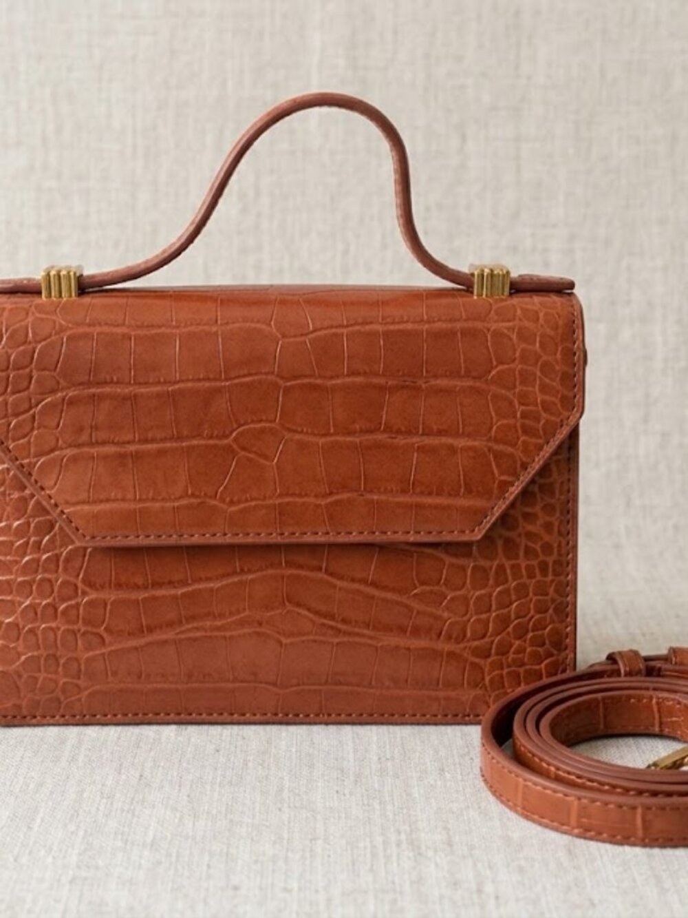 Charles & Keith Cognac Croc Embossed Accordion Crossbody Bag /wallet
